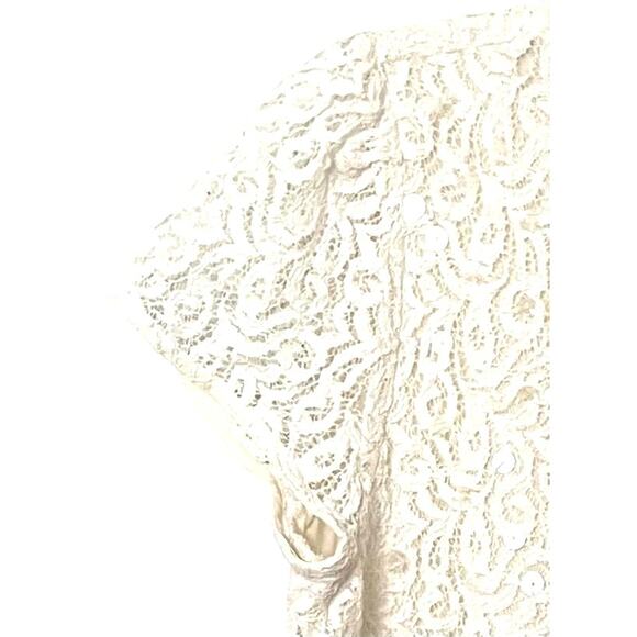 LOFT BY ANN TAYLOR CAP SLV, ROUND NECK, LINED, LACE BLOUSE, WOMENS, M, IVORY - Picture 6 of 12